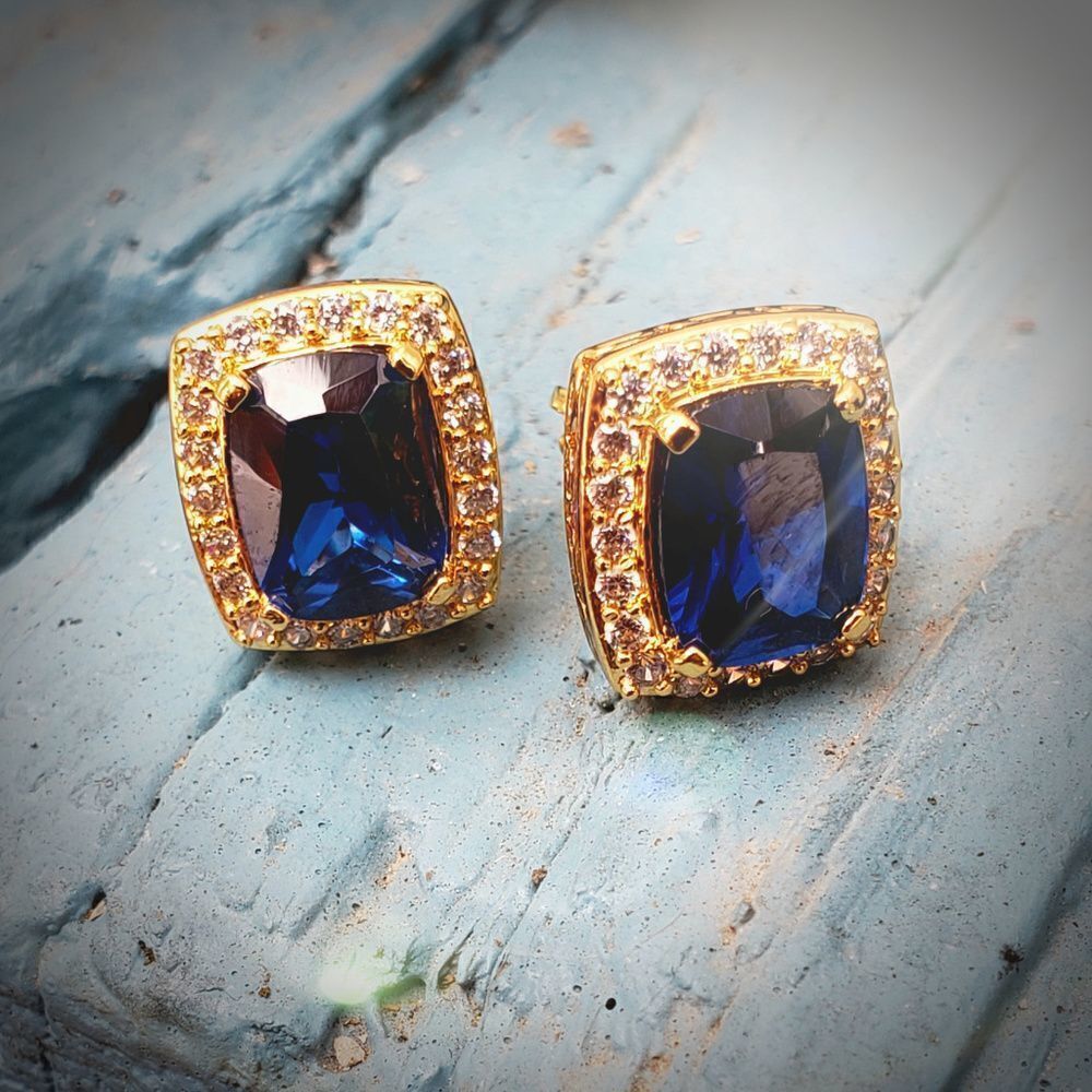 Lab Simulated Sapphire & Diamond Earrings - Picture 3 of 3